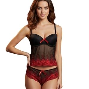 Frederick's of Hollywood Black and Red Lace Sequin Chemise